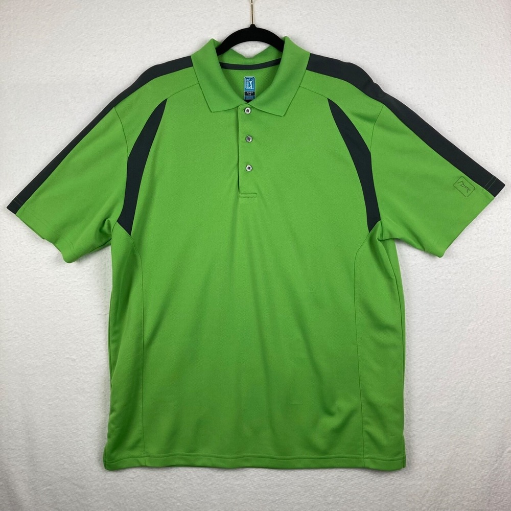 PGA TOUR Polo Shirt Men's XL Green Airflux Short Sleeve Collared Button Front